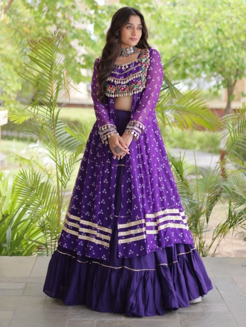 Purple Embroidered Womenโs Lehenga Skirt Set Indian Wedding Dress Garba Wear